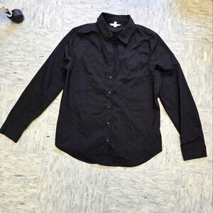 Time And Tru Long Sleeve Collar Size Large Button‎ Down Black Blouse